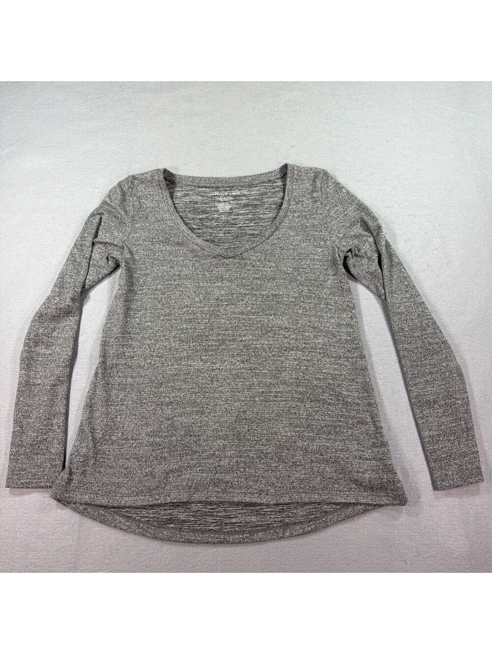 American Eagle Soft & Sexy Plush V-Neck Long Sleeve Top Grey Heather S 0195